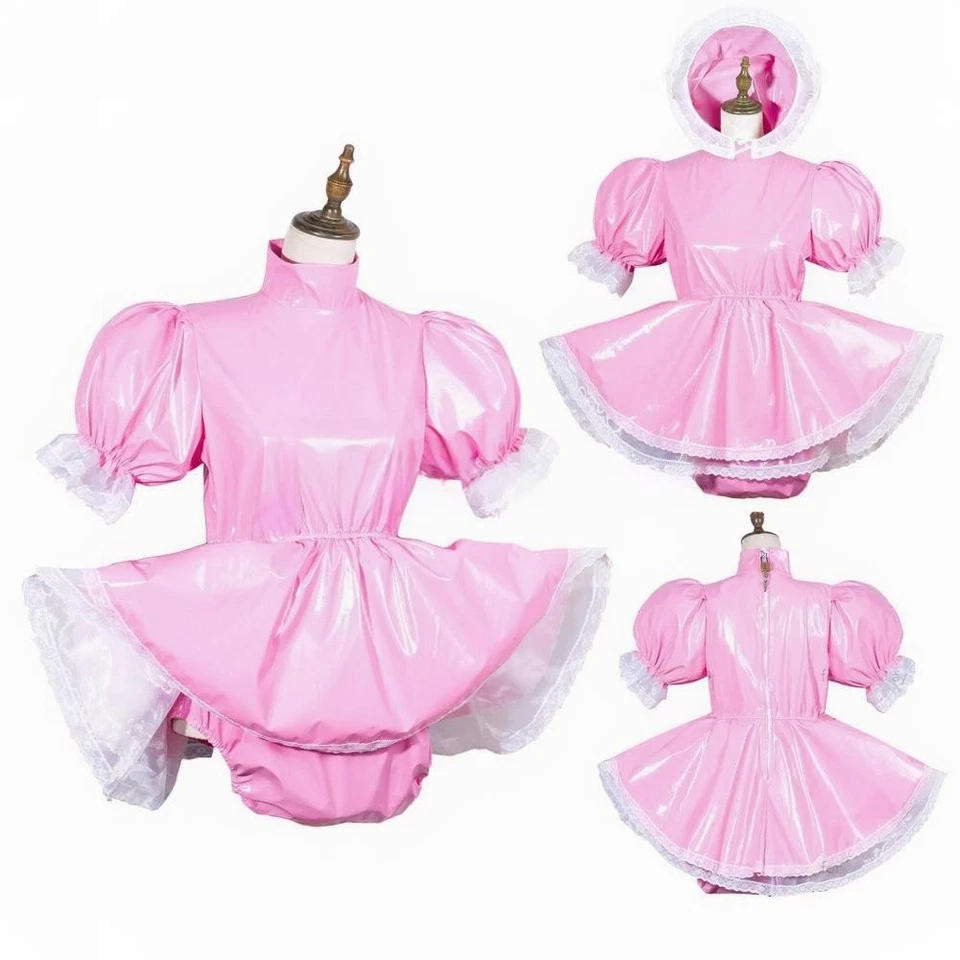 Niña Criada Sissy Rosa PVC Vestido Cruzado Sexy Cosplay Disfraces A Medida Foto 1 de 4