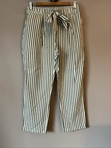 Zara Lovely Green Stripe Cotton Trousers - Size Small - Picture 1 of 4