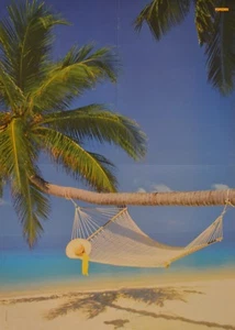 STRAND - A2 Poster (XL - 42 x 55 cm) - Plakat Palme Meer Hängematte Beach NEU - Picture 1 of 1