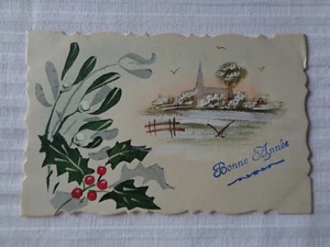 CPA FANTAISIE BONNE ANNEE PAYSAGE BRANCHE DE HOUX BORD FESTONNE - Picture 1 of 2