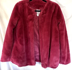 Kunstfell Jacke Mantel rosa rot weich vorne offen Taschen Boho Fee Glam Y2K Small - Bild 1 von 9