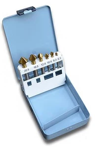 6 tlg. Kegelsenker Senkbohrer Metallbox HSS Senker Entgrater 6,3-20,5mm NEU  - Bild 1 von 4