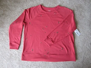 Sonoma women's plus size 0X coral floral crew pullover sweatshirt - Picture 1 of 9