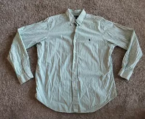 Ralph Lauren White With Green Stripes Classic Fit Causal Button Down Mens Large - Picture 1 of 7