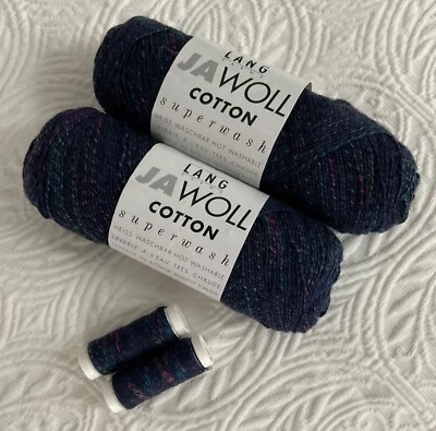 LANG Yarns 'JaWoll' SuperWash Sock Yarn Wool/Cotton Blend | 2 Skeins Navy Multi - Image 1 of 4