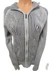 INC International Concepts Women's M Full Zip Ribbed Knit Sweater Jacket Gray