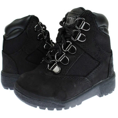 Timberland 6 pulgadas botas de campo niños pequeños cuero negro malla niños botas 44890 Foto 1 de 4