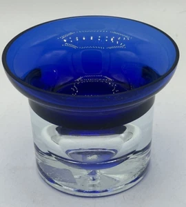 PartyLite Cobalt Blue Art Glass Candle Holder 3.25" Blown Suspended Bubble Base - Picture 1 of 6