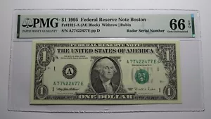 $1 1995 Radar Serial Number Federal Reserve Currency Bank Note Bill PMG UNC66EPQ - Picture 1 of 3