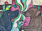 Flat Coated Retriever Coffee Art Print 5x7 Signed Artist KSAMS Vintage Style Dog