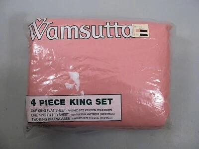 Vtg Wamsutta King Sheet Set Pink No-Iron Superlin 4 Piece New Open - Image 1 of 4