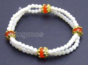 "OFERTA Rouand 4mm Blanco Coral y Redondo 8mm Rojo Jade 2 Hebras 7.5" Pulsera-br287 - Imagen 1 de 3