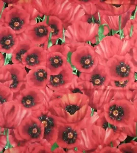 Blank Textiles Fabric BTR-3858 Red Poppies Poppy 1/2yd 44"w Cotton Realistic - Picture 1 of 5