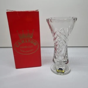 Jarrón de cristal de plomo vintage Carlton cortado a mano Alemania Occidental 7,5" - Imagen 1 de 10