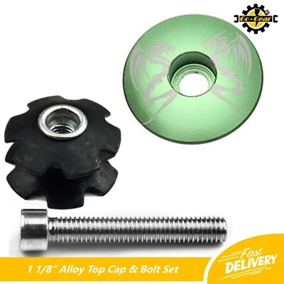 GREEN TOP CAP 1 1/8” + Star Fangled Nut + Headset Stem Bolt Set Bikes Cycles - Image 1 of 3