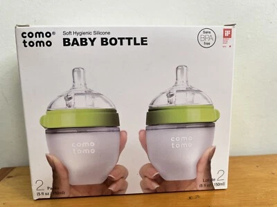 Comotomo Baby Bottle 5oz Green 2 pk Soft Silicone New - Image 1 of 4