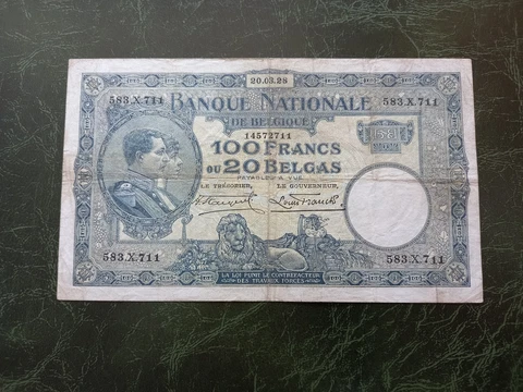 BELGIUM / BELGIQUE 100 Francs - 20 Belgas Banknote 1928 Cover