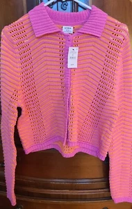 Cotton On Knitted Pink Orange Purple Cardigan Weave Sweater %100 Cotton - Picture 1 of 10