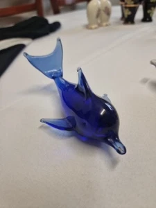 Blue Art Glass Dolphin Figurine Paperweight Decorative Ornament 15cm - Picture 1 of 4