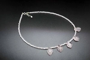 Natural Rose Quartz Necklace Tiny Rose Quartz Necklace Rose Quartz Leaves Charm - Picture 1 of 10