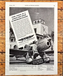 Ryan School of Aeronautics San Diego CA Vintage Print Ad 1941 - Picture 1 of 6