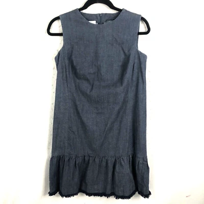 Vestido Akris Punto Mujer 10 Azul Denim Elastizado Volantes Dobladillo Crudo Femenino Informal Foto 1 de 4