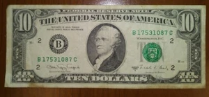 1988 $10 Dollar Note Series A Federal Reserve Bank of New York B17531087C - Picture 1 of 2
