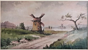 De colección W. Downs acuarela PINTURA antiguo molino de viento paisaje william finte hallazgo - Imagen 1 de 12