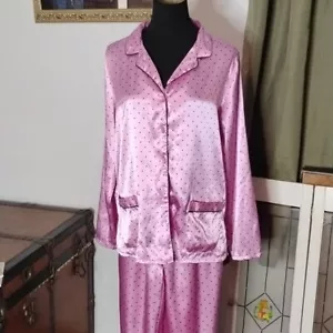 PINKES 2-teiliges Pyjama Set Satin schwarz Sterne passend Langarm & Hose LARGE - Bild 1 von 6