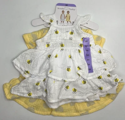 Girls Size 3M 4-Piece Koala Baby 2-Pack Dress And Diaper Cover Sets Yellow White - Image 1 of 4
