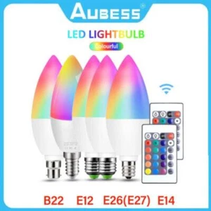 Candle LED Bulb Smart RGB Light Bulbs Remote Dimmable E12/E14/E26/E27/B22 - Picture 1 of 14