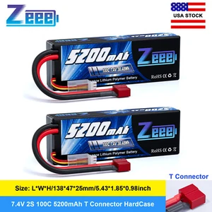 2x Zeee 2S Lipo Battery 5200mAh 7.4V 100C T Plug for 1/8 1/10 RC Car Truck Boat - Picture 1 of 6