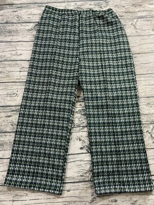 Vtg 60s Hippie Boho Houndstooth Elastic Waist Pants Green Knit Loose Disco Mod - Image 1 of 4