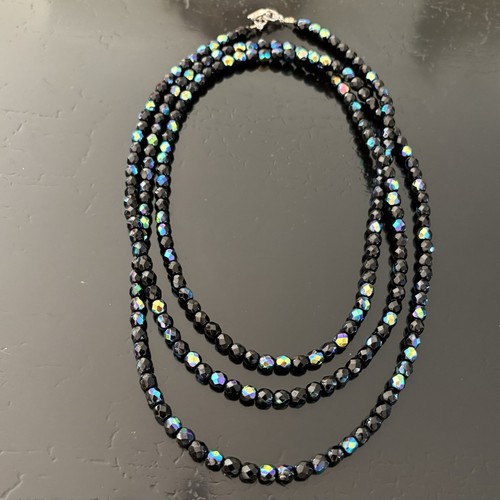 Collana Vintage Givenchy Nero Iridescente Vetro Perline 52"