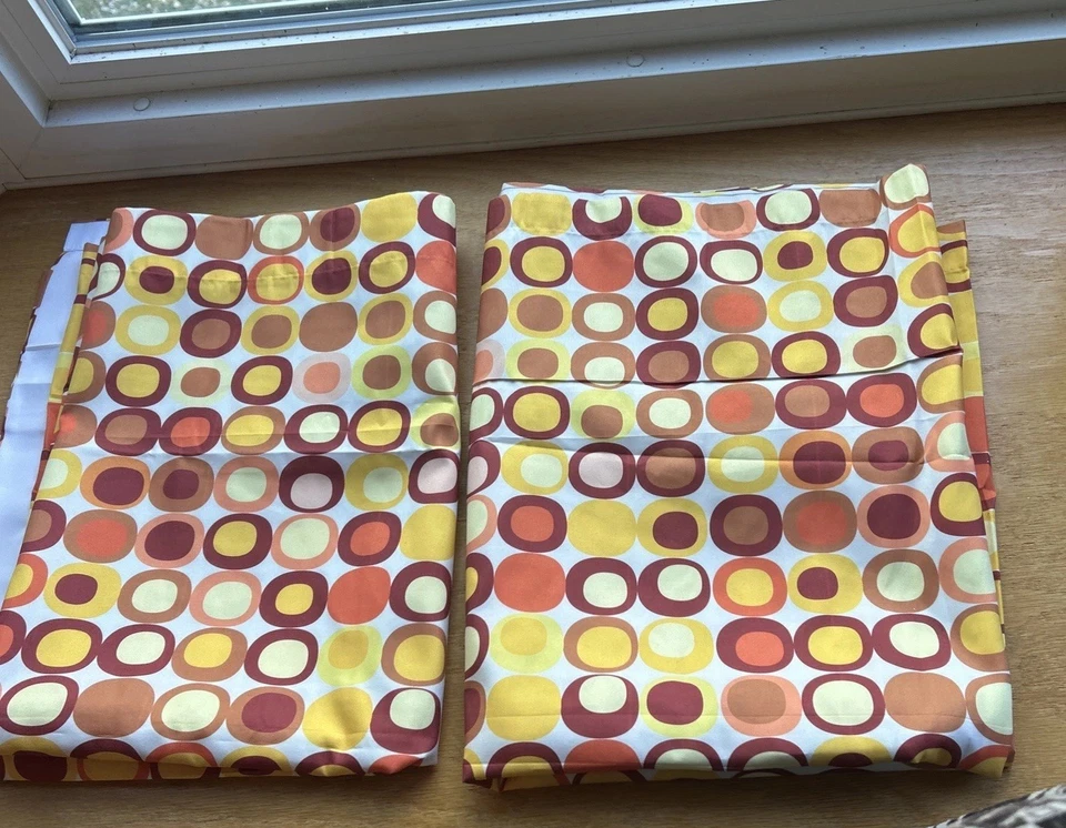 Mod Estilo Retro MCM Cortinas Barra Panel Superior 28 X 84 X 2 Naranja Multi Círculo Forrado Foto 1 de 4