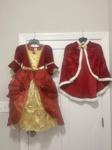 DELUXE Princesa Bella DISFRAZ Rojo Navidad Vacaciones Vestido y Capa Talla 7/8 Disney - Imagen 1 de 8