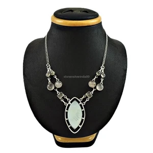 925 Sterling Silver Mother Of Pearl Rose Quartz Cluster Halloween Gift Necklace - Picture 1 of 6