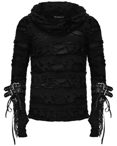 Devil Fashion Mens Goth Punk Apocalyptic Grunge Shredded Hoodie Hooded Top Black - Picture 1 of 10