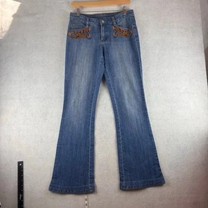 Boston Proper Flare Jeans Women 2 Embroidered Hippi Embellished Beaded Turquoise - Picture 1 of 19