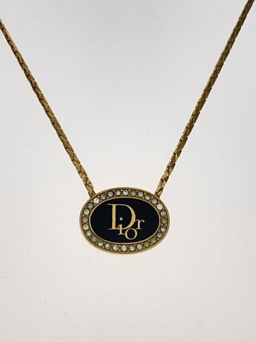 Collana Christian Dior ovale di logo nero top donna nero con