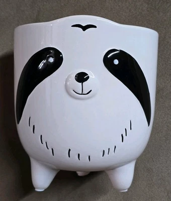 Maceta suculenta de cerámica con flores perezosas - Jarrón blanco - Lindo rostro de animal Foto 1 de 4