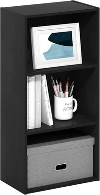 3Tier Black Wooden Bookcase Small Storage Shelf Compact Organizer Open Bookshelf - Image 1 of 4