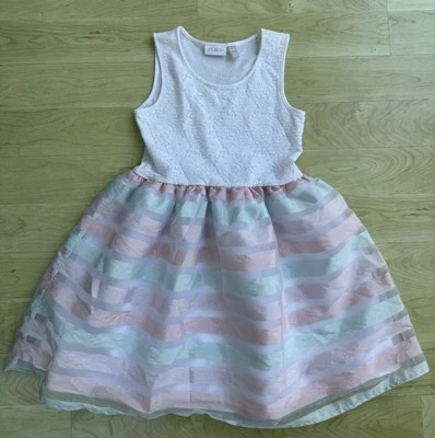 Girls Size 12 Dress Children’s Place Girls Lace and Ribbon Striped Rainbow - Image 1 of 4