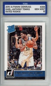2015-16 PANINI DONRUSS RATED ROOKIE #208 KARL-ANTHONY TOWNS RC TCGS GEM MINT 10 - Picture 1 of 2