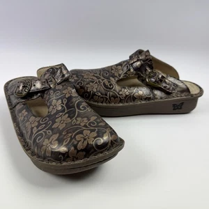 Alegria Scarpe Donna Taglia 10 Marrone Floreale Pelle Zoccoli Mule ALG-7701 - Foto 1 di 10