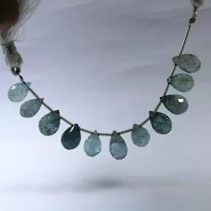 41 Carat 12x7-10x7 MM Natural Moss Aquamarine Faceted Drops Cut 3 Inch - Picture 1 of 9