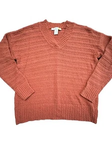 C&C California Women’s Size Large Burnt Orange Popcorn V Neck Sweater #N9-5 - Picture 1 of 8