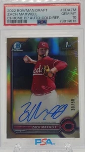 2022 Bowman Chrome Zach Maxwell Gold Refractor Auto #/50 Reds PSA 10 CALLED UP - Picture 1 of 3