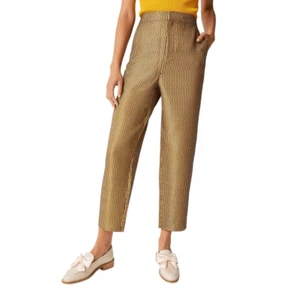 Anthropologie LP Maeve Melyssa Jacquard Trousers Pants Gold Chevron Evening - Picture 1 of 8