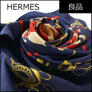 HERMES 90x90 cm Silk Scarf Navy Red Multi Manege Design Women Accessory Used - Picture 1 of 13